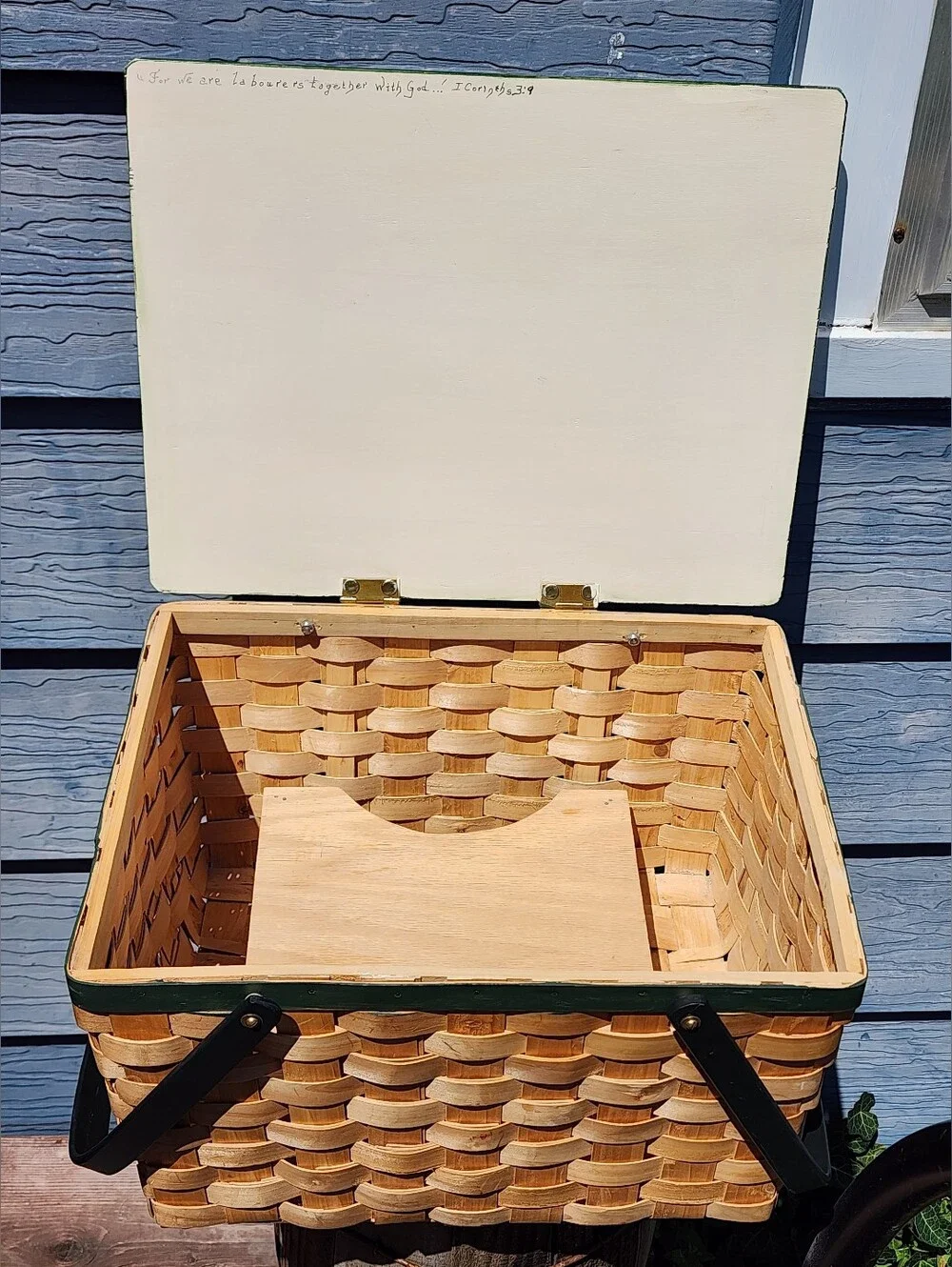 Vintage Tole Painted Woven Picnic Basket Wood Folk Artist Signed 2000 Rare HTF